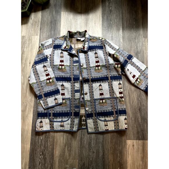 Vintage Lighthouse Textured Overcoat 2X Heritage Woods Fisherman Whimsy Grandpa - Picture 5 of 8